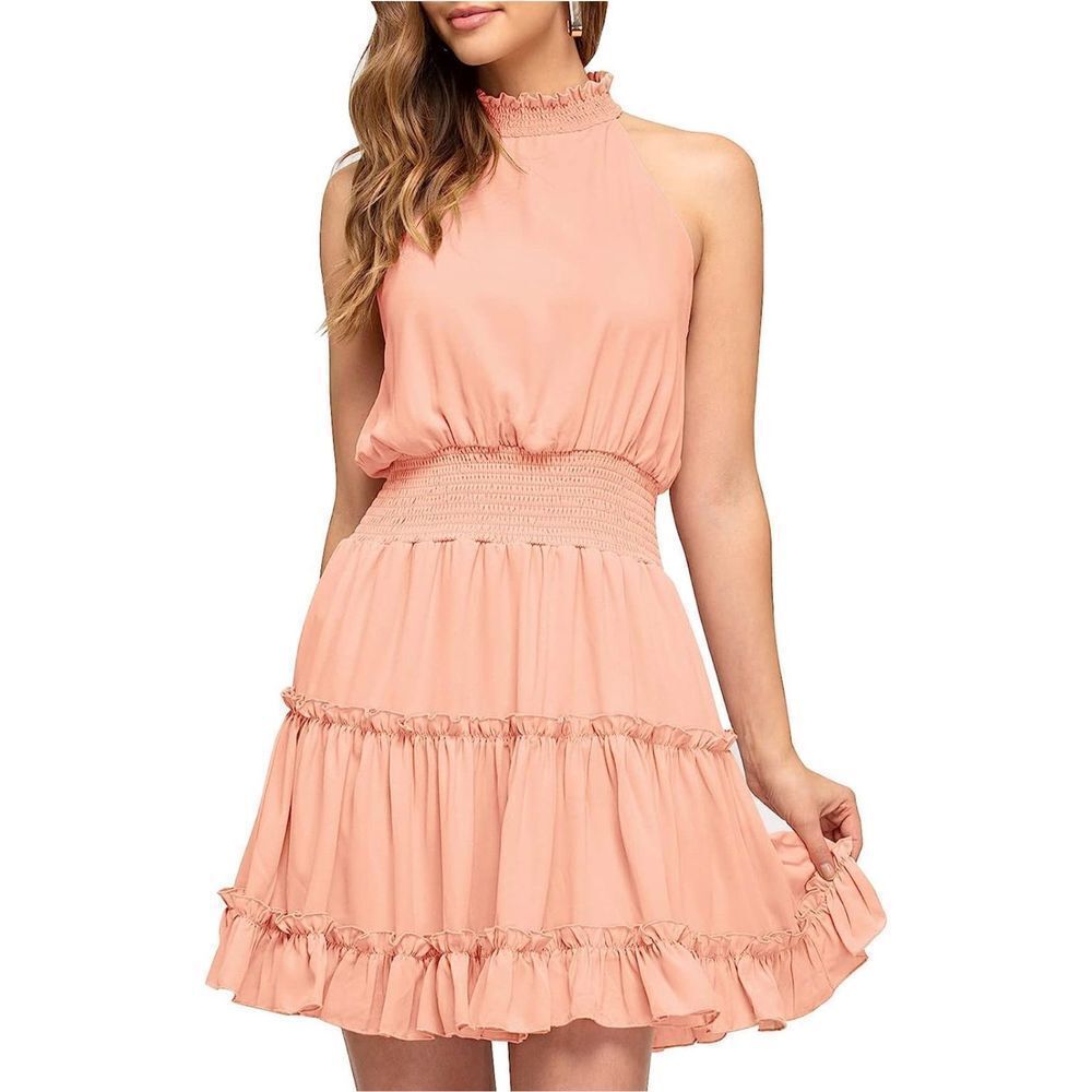 NEW Summer Coastal Mini Dress Ruffled A Line Swing Dress S 4/6